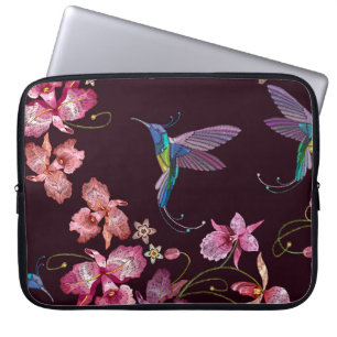 Funda Para Portátil Pájaro zumbador y flores tropicales exóticas de or