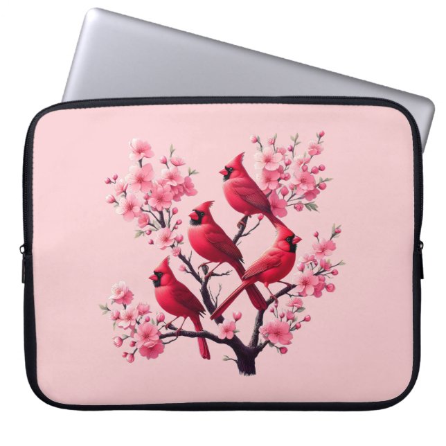 Funda Para Portátil Pájaros del cardenal rojo Ave del árbol de cerezo  (Frente)
