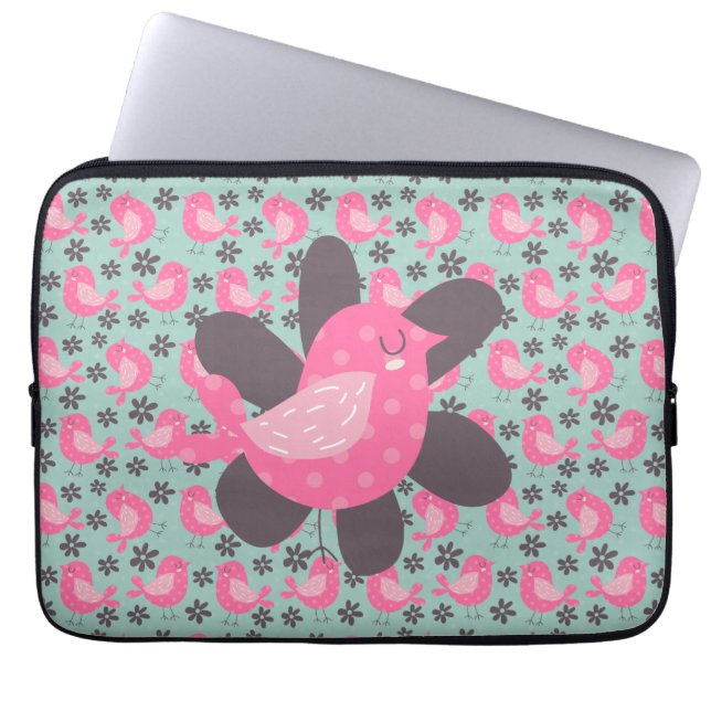 Funda Para Portátil Pájaros y flores de polka (Frente)