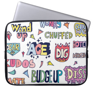 Funda Para Portátil Palabras en jerga inglesa, letras en doodle