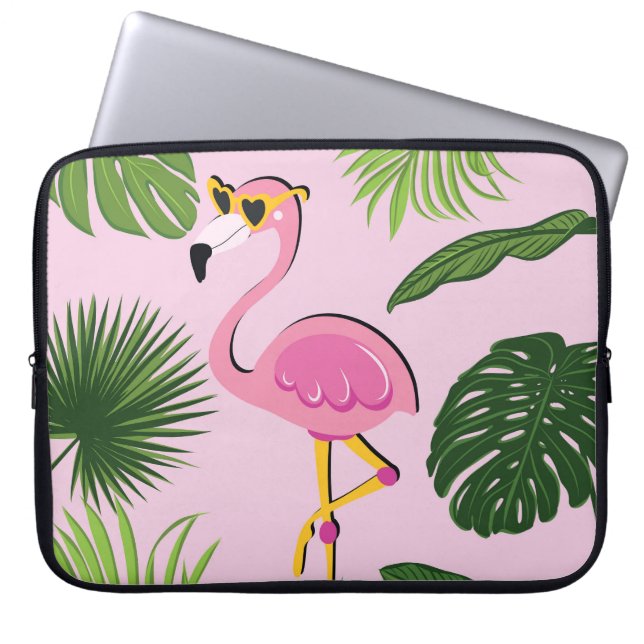 Funda Para Portátil Palm Flamingo deja diseño tropical (Frente)