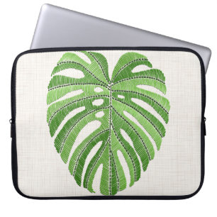 Funda Para Portátil Palm leaves embroidered. Green Tropical Monstera l