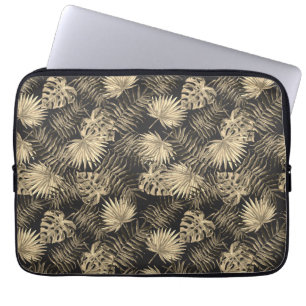 Funda Para Portátil Palm Tree de trópico deja patrón oro negro