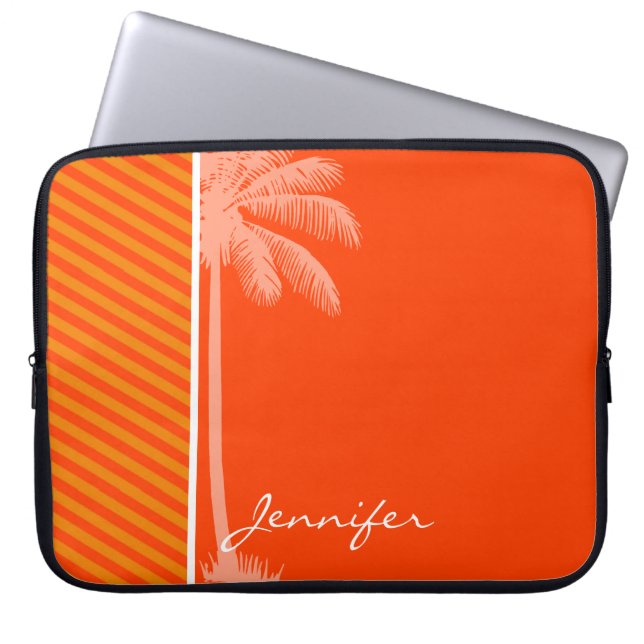 Funda Para Portátil Palma tropical; Rayas anaranjadas (Frente)
