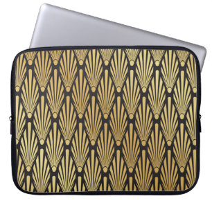 Funda Para Portátil Palmas Art Deco: Oro Negro.