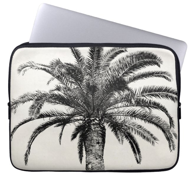 Funda Para Portátil Palmera tropical retra de la isla en blanco y (Frente)