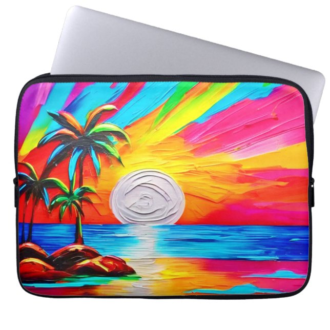 Funda Para Portátil Palmeras y pintura de fondo de sol (Frente)