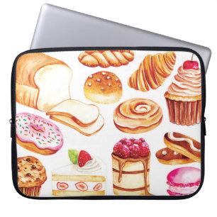 Funda Para Portátil Panadería de época y doodle de color de agua paste