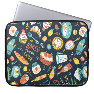 Funda Para Portátil Panadería retro sin fisuras con puntos y flores