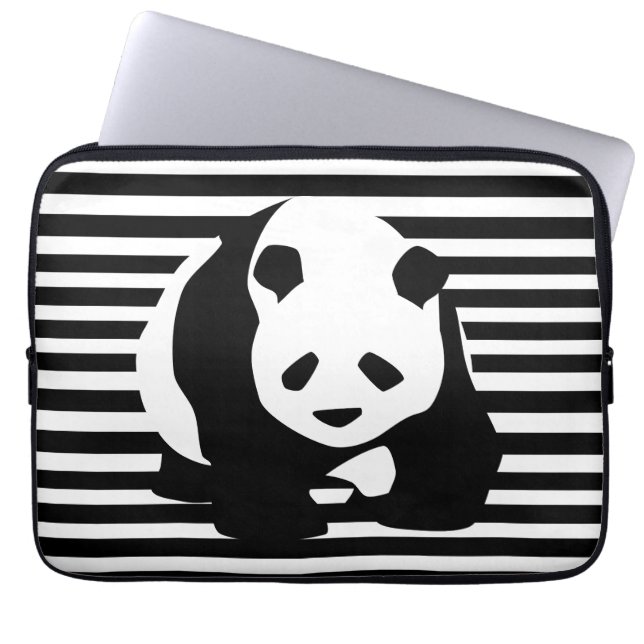 Funda Para Portátil Panda blanco y negro y rayas (Frente)