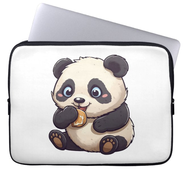 Funda Para Portátil Panda comiendo una galleta (Frente)