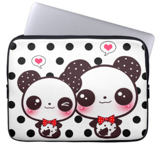 Funda Para Portátil Pandas de Kawaii en lunares negros