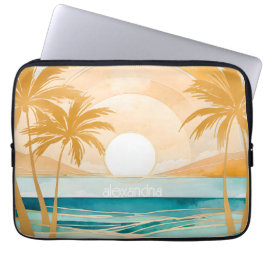 Funda Para Portátil Panorama De Playa Con Nombre De Cute Boho Gold Abs