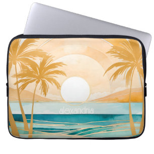 Funda Para Portátil Panorama De Playa Con Nombre De Cute Boho Gold Abs