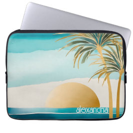 Funda Para Portátil Panorama De Playa Con Nombre De Cute Boho Gold Abs
