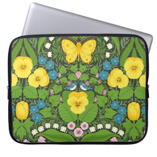 Funda Para Portátil Pansias amarillas, pájaros y mariposas