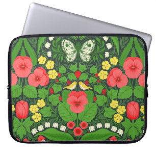 Funda Para Portátil Pansias rojas, pájaros y mariposas