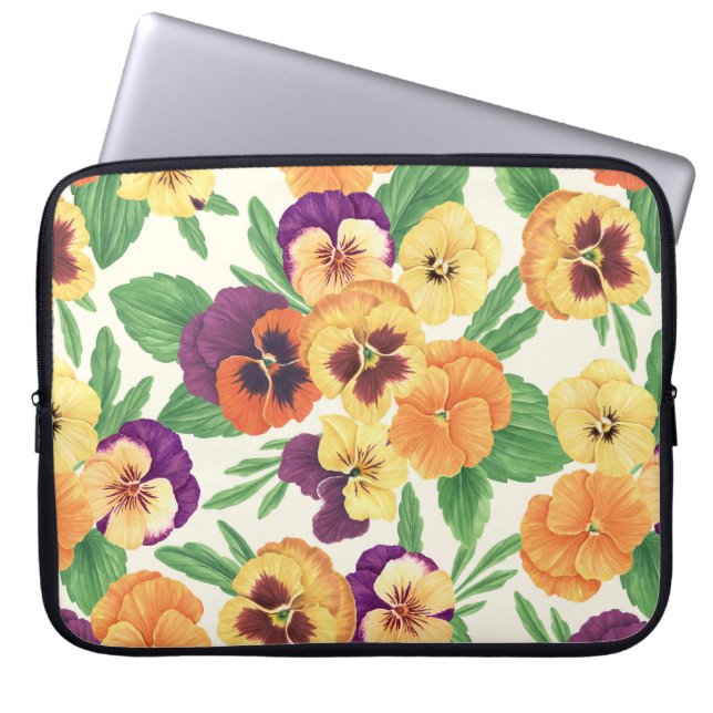 Funda Para Portátil Pansies en blanco roto (Frente)