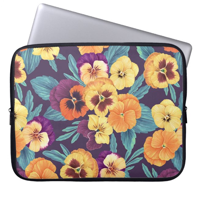 Funda Para Portátil Pansies en violeta de ciruela (Frente)