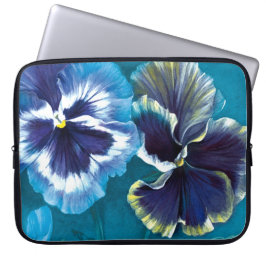 Funda Para Portátil Pansy flowers floral painting aqua blue