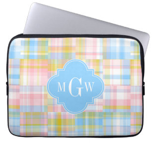 Funda Para Portátil Papel perrito Madras Pastel Quatrefoil Iniciales