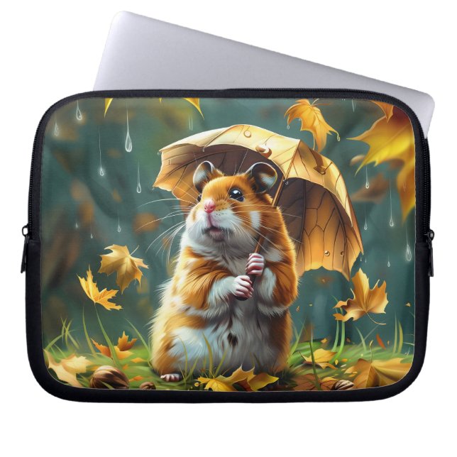 Funda Para Portátil Paraguas de Hamster y Leaf (Frente)