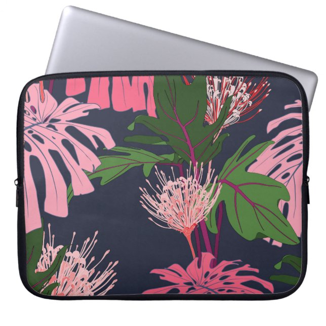 Funda Para Portátil Paraíso tropical: hojas y flores exóticas (Frente)