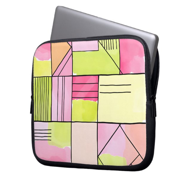 Funda Para Portátil Parche abstracto rosa y verde lima (Anverso izquierdo)