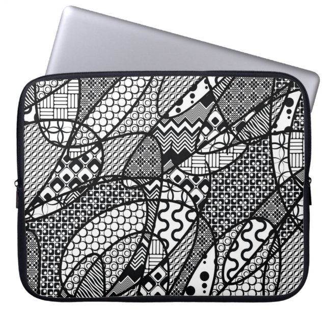 Funda Para Portátil Parche de patchwork de patrón blanco y negro 05 (Frente)