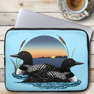 Funda Para Portátil Pareja de somormujos Lago Azul al Atardecer Fauna