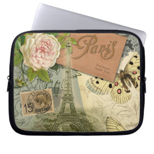 Funda Para Portátil París Francia Collage de arte antiguo Eiffel Franc