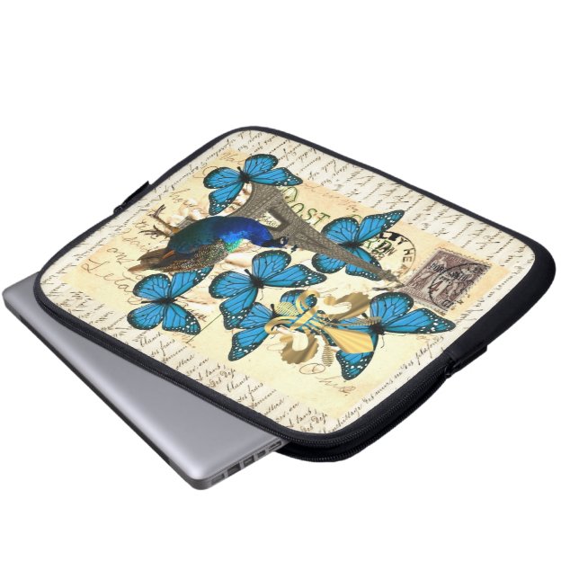 Funda Para Portátil París, pavo real y mariposas (Inferior anverso)