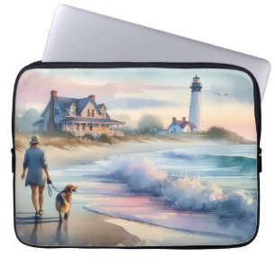 Funda Para Portátil Paseo costero hacia el faro al atardecer
