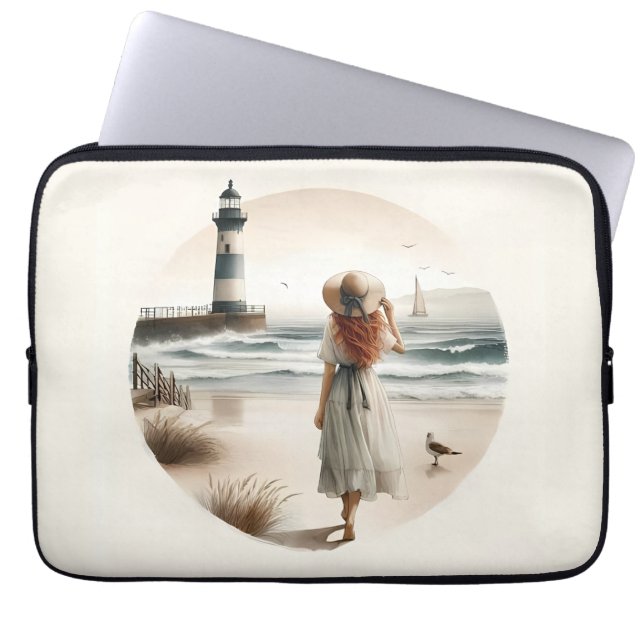 Funda Para Portátil Paseo por el faro marítimo (Frente)