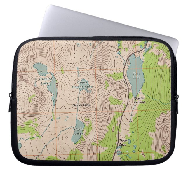 Funda Para Portátil Paso Tioga, mapa topográfico de California (Frente)