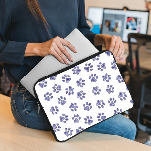 Funda Para Portátil Pasta de perro, patas de perro, patas azules de la