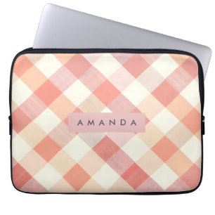 Funda Para Portátil Pastel de Melocotón Personalizado Cuadriculado Mod