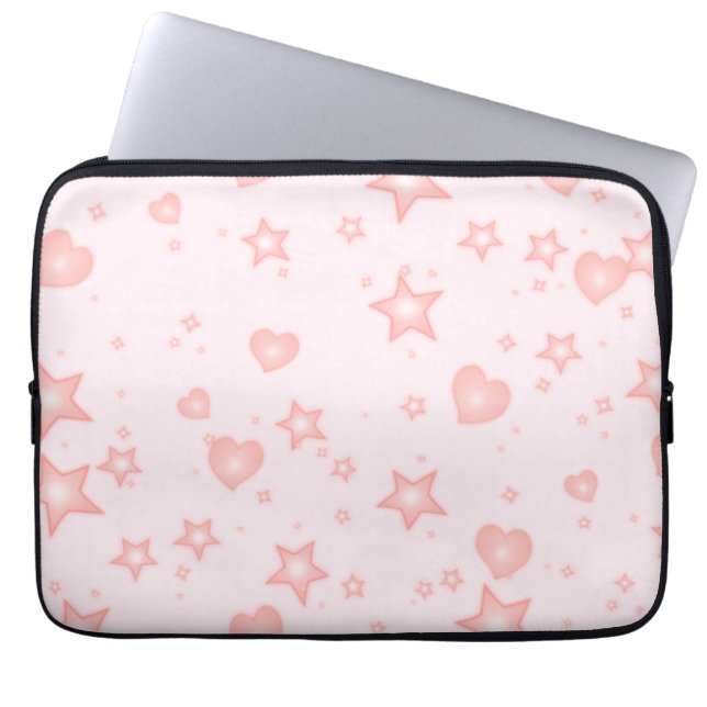 Funda Para Portátil Pastel Kawaii Hearts & Stars – Cute Girly Pink (Frente)