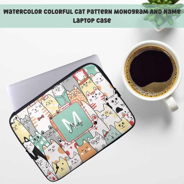 Funda Para Portátil Pastel Personalizado Gatos Cubiertos Nombre Monogr (Subido por el creador)