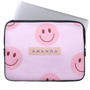 Funda Para Portátil Pastel Personalizado Lavanda y Rosa Cara Sonriente