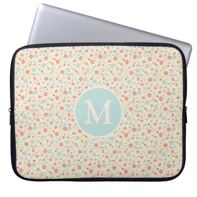 Funda Para Portátil Pastel Pretty Spring Floral Pattern Monogram (Frente)