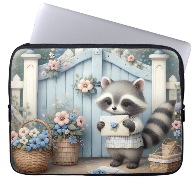 Funda Para Portátil Pastel Raccoon Letter Garden (Frente)