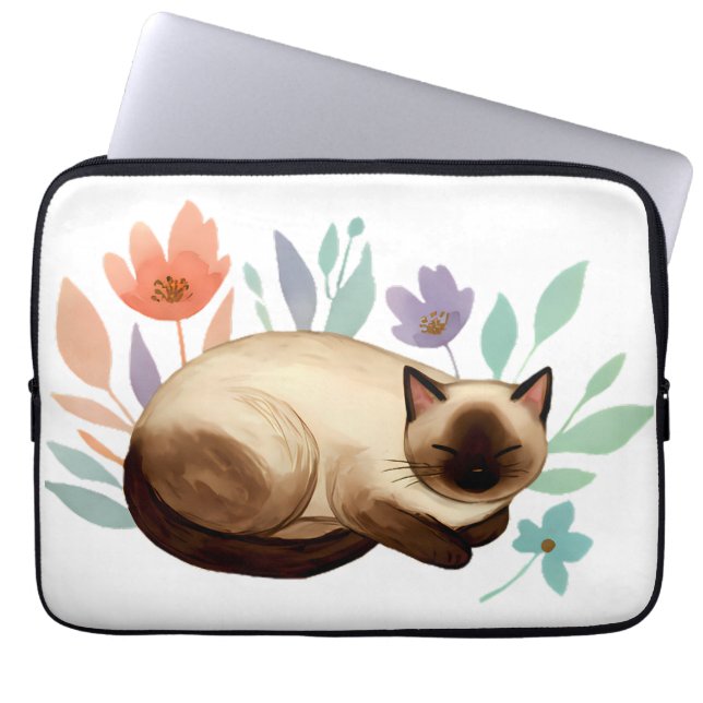 Funda Para Portátil Pastel Slumber: Siamese Cat in Bloom (Frente)