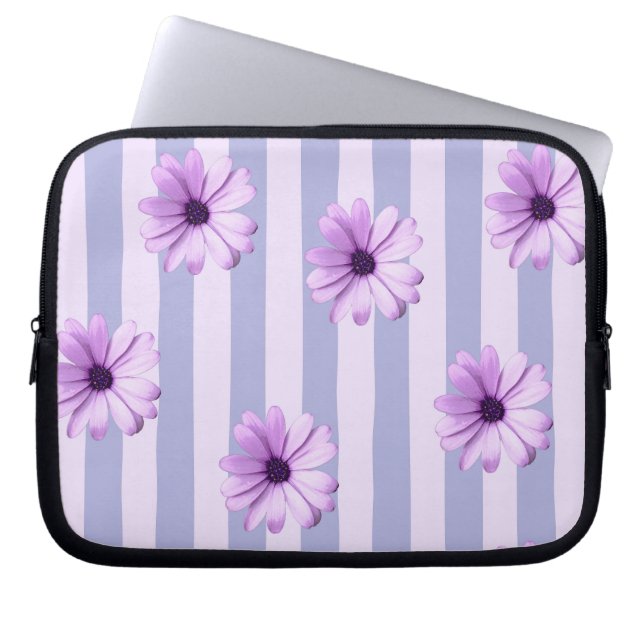 Funda Para Portátil Pastel stripes pattern with Daisies (Frente)