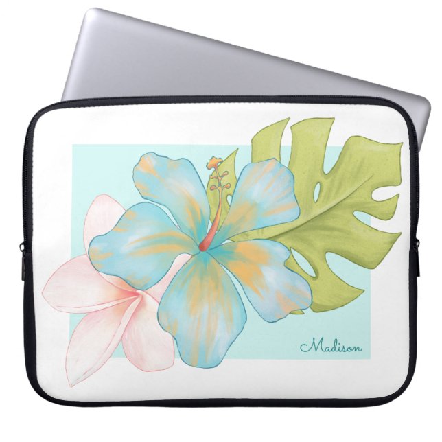 Funda Para Portátil Pastel Tropical Floral Bouquet con nombre (Frente)