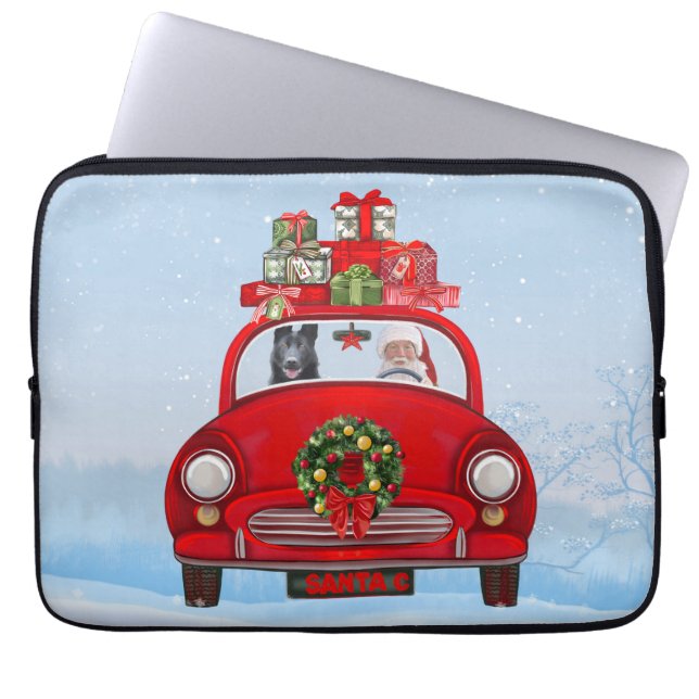 Funda Para Portátil Pastor Alemán Negro En Coche Con Santa Claus (Frente)