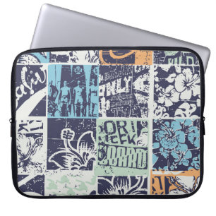 Funda Para Portátil Patchwork de surf: patrón de cosecha de grunge