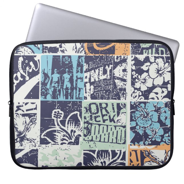 Funda Para Portátil Patchwork de surf: patrón de cosecha de grunge (Frente)