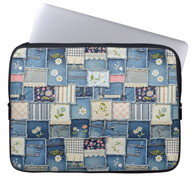 Funda Para Portátil Patchwork Denim (Frente)