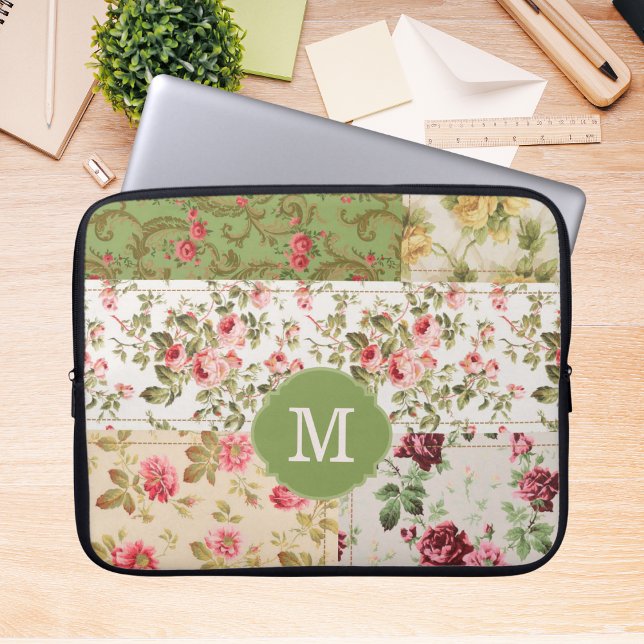 Funda Para Portátil Patchwork Rose Custom Monogram (Subido por el creador)